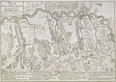 Plan der Schlacht von Blenheim zwischen der kaiserlichen Armee und der französisch-bayerischen Armee, 13. August 1704 von French School